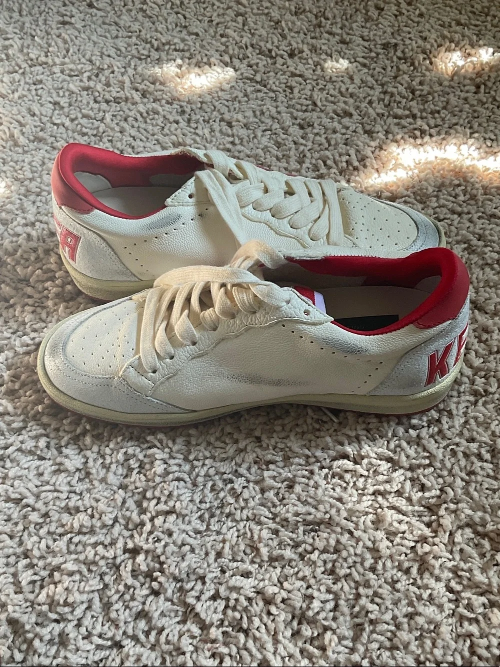 Golden Goose White Leather Sneakers with Red Star Accent